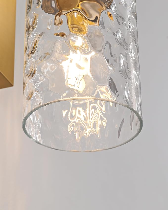 Hammered Glass Wireless Battery Operated Wall Sconces Set of Two Gold | Dimmable Rechargeable Wall Lights with Remote Timer, Easy Install Lamp for Living Room Bedroom, Emergency 3000K