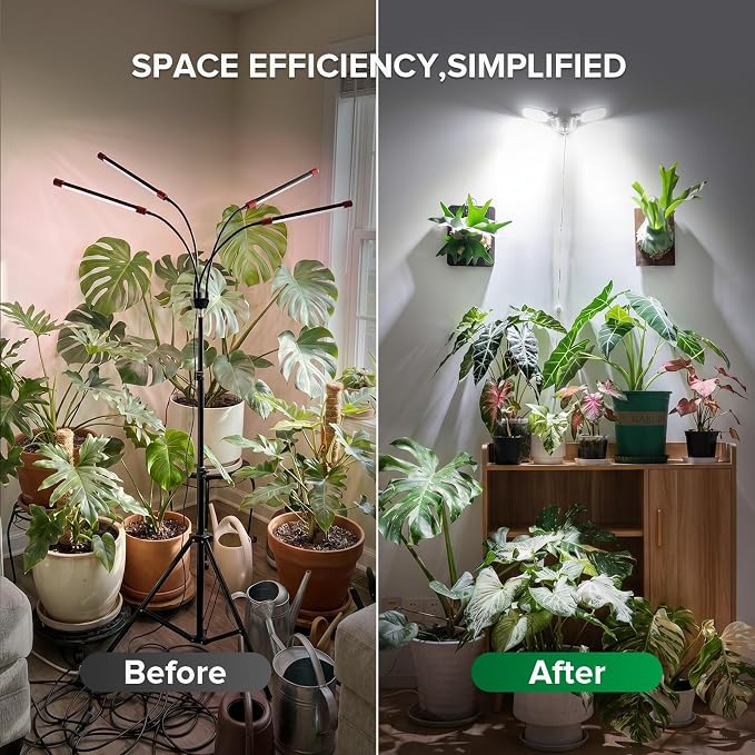 SANSI Wall Mounted Grow Light, 60W Dual Head Full Spectrum with Remote | 320° Wide Coverage, Programmable Timer, 4-Level Dimmable Brightness, 4000K Natural Light, IP54 Waterproof, for Indoor Plants