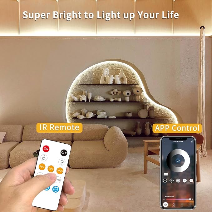 COB LED Strip Lights 100ft,3000K DC 24V Dimmable Warm White | LED Rope Lights for Bedroom,with Remote & app Control LED Lights Strip for Living Room, Shelf, Cabinet(2 Rolls of 50ft)