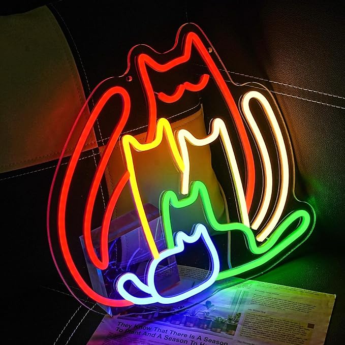 Colorful Cat Neon Sign for Wall Decor Rainbow Cat Led Sign Animal Neon Light Dimmable Pet LED Light Sign for Bedroom Men Cave Home Party Home Decor
