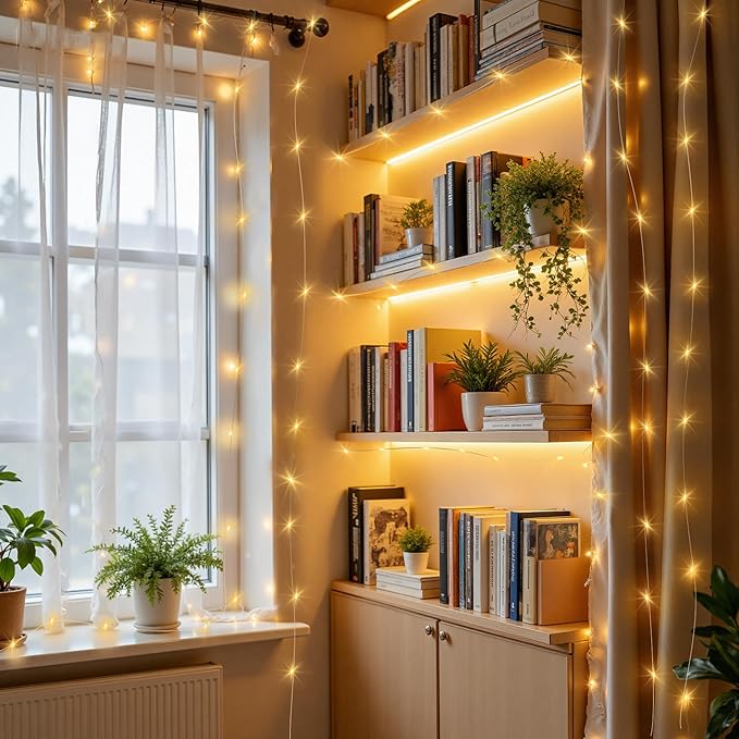 Mlambert LED Fairy Lights Battery Operated with Timer, Rechargeable Mini Twinkle Lights for Christmas Decor Holiday Party, 65.6FT(16.4x4), Warm White