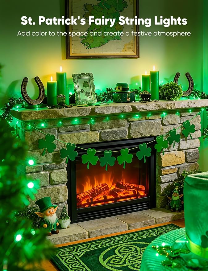 Minetom 12 Pack Green Christmas Lights, St Patricks Day Lights, 7ft 20 LED Fairy Lights Battery Operated String Lights, St Patricks Day Decorations, 8 Modes Waterproof Silver Wire Twinkle Lights