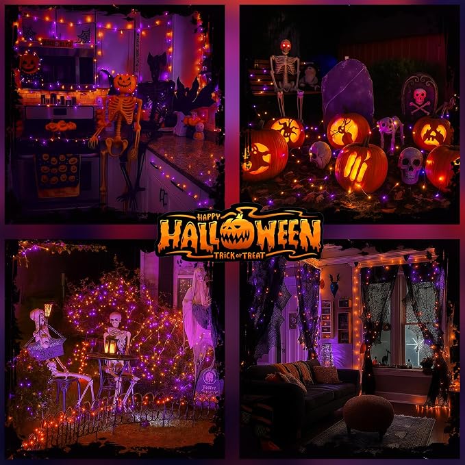 200 LED Connectable String Lights, 66FT Christmas Lights Outdoor Indoor | Orange & Purple, 13 Modes, Timer, Clear Wire Waterproof Twinkle Fairy Lights Plug in for Halloween Bedroom Patio Tree Decor