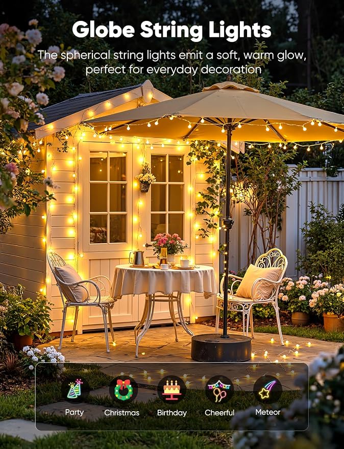 Minetom Mini Globe String Lights, 66 Ft. 200 LED Fairy String Lights Plug in, 8 Modes with Remote, Decor for Indoor Outdoor Party Wedding Christmas Tree Garden, Warm White