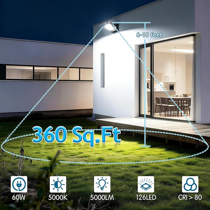 60W Outdoor LED Wall Light 360° Rotatable Panel 5000K IP65 2Pack | 5000LM Black Flood Light, Modern Commercial Security Exterior Lighting Fixture Wall Mount for Garage, Barn, Porch, Yard