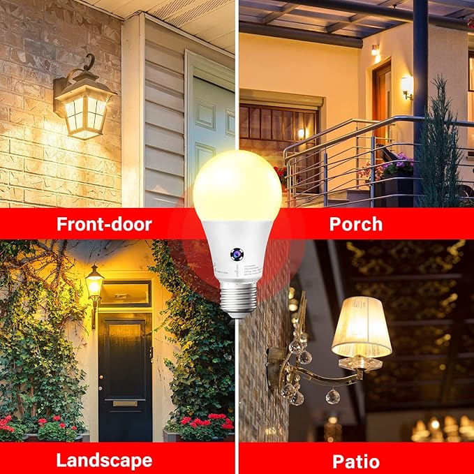 Sengled Dusk to Dawn Light Bulbs Outdoor, A19 LED Sensor Bulbs 4 Pack, 3000K Soft White 1200 Lumens, 75W Equivalent 10.5W, E26 Base Automatic On/Off Photocell Light Bulbs for Porch and Garage