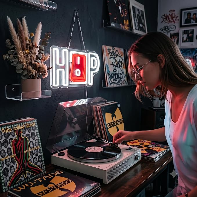 Hip Hop Neon Sign, Hip-hop LED Sign for Wall Decor, USB Powered Adjustable Brightness Hiphop LED Light for Bedroom Bar Club Pub Studio Party Decor, Light Up Business Store Sign Unique Gift