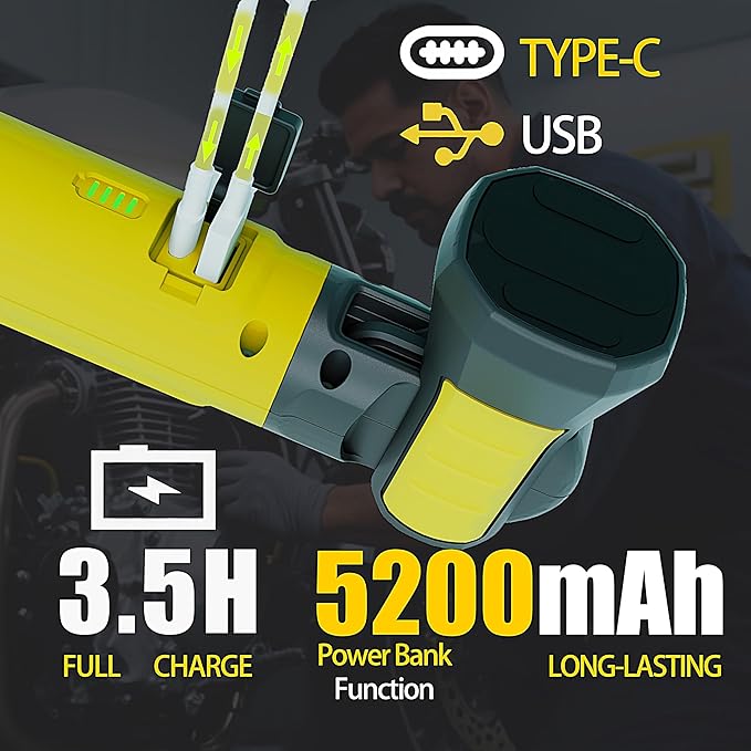Magnetic Work Light - 3000LM Rechargeable LED Work Light Bar, 5200mAh Under Hood Mechanic Light for Garage, Workshop, Vehicle Inspection (1 Pack, Yellow)