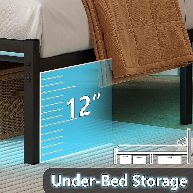 CLIBFENG Full Size Bed Frame with Headboard,Heavy Duty Steel Slats Support-LED Bed Frame with USB Charging Station,Mattress Foundation-Under Bed Storage,No Box Spring Needed,Noise Free，Black