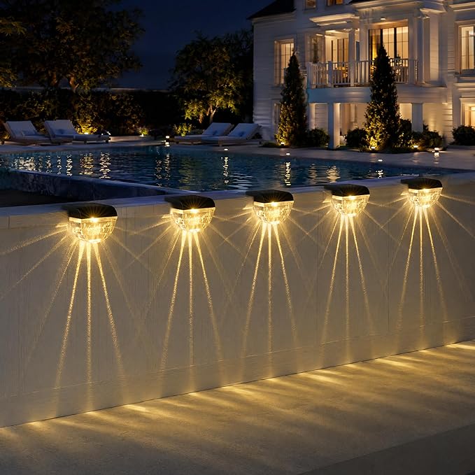 Melunar 8 Pack Solar Deck Lights Outdoor, Solar Step Lights Waterproof for Outside, Yard, Patio, Garden, Pool, Railing, Stairs, Fence (Warm White)