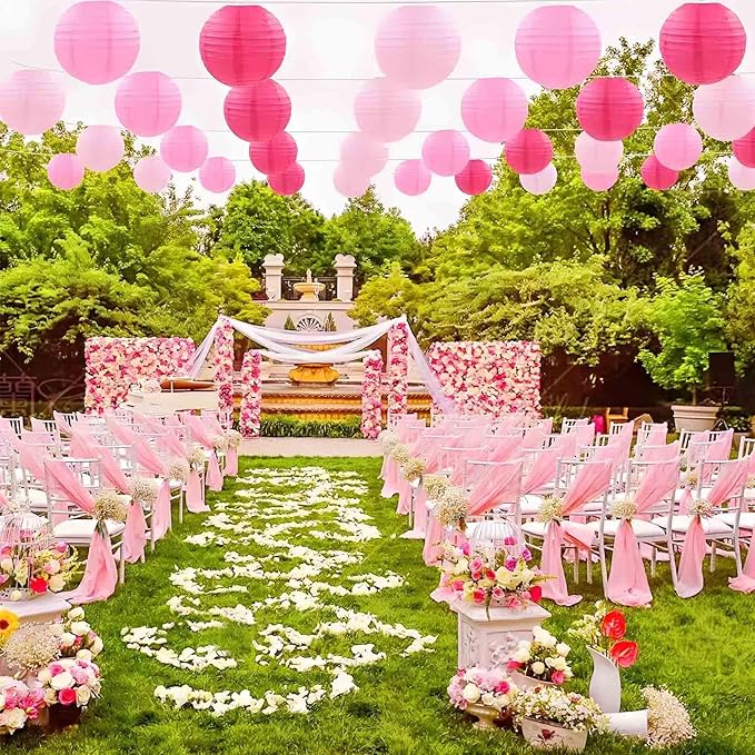 Hot Pink Paper Lanterns 12Pcs Hanging Round Paper Lanterns Decorative for Graduation Baby Shower Wedding Birthday Family Parties ﻿