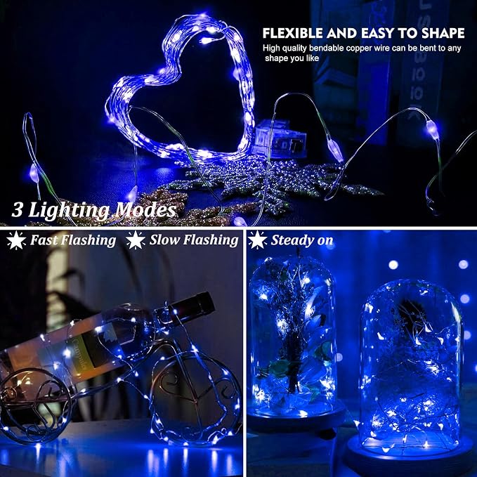 AIKEI 12 Pack LED Fairy Lights Battery Operated, String Lights Waterproof 7 Feet 20 Led Firefly Starry Lights for Wedding Party Bedroom Garden Christmas Decoration Blue