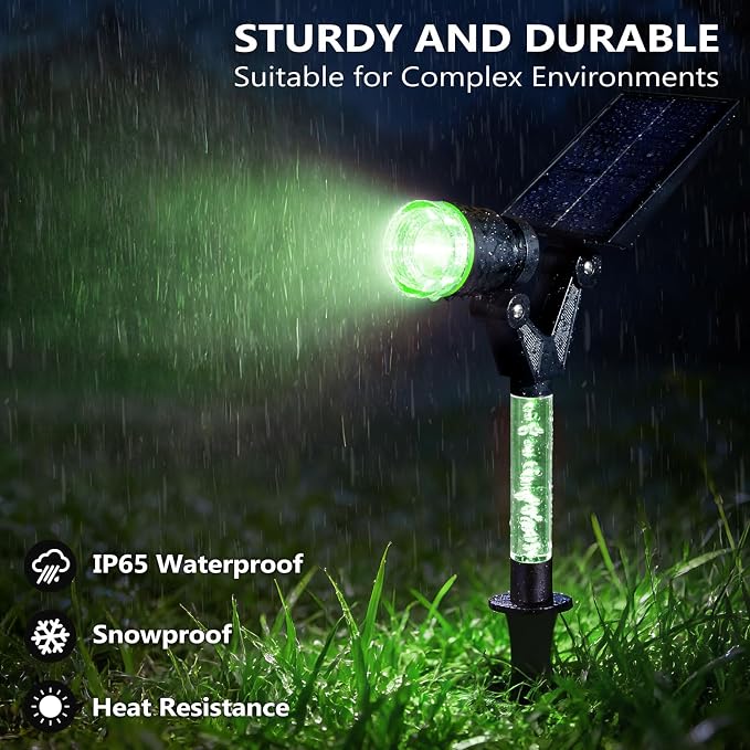 DenicMic Solar Halloween Lights Outdoor Waterproof Green Lens LED 4 Pack | Adjustable Angel Solar Spot Lights Outdoor for Yard Garden Patio Wall Tree Landscape Spotlights, Acrylic Lighted Pole