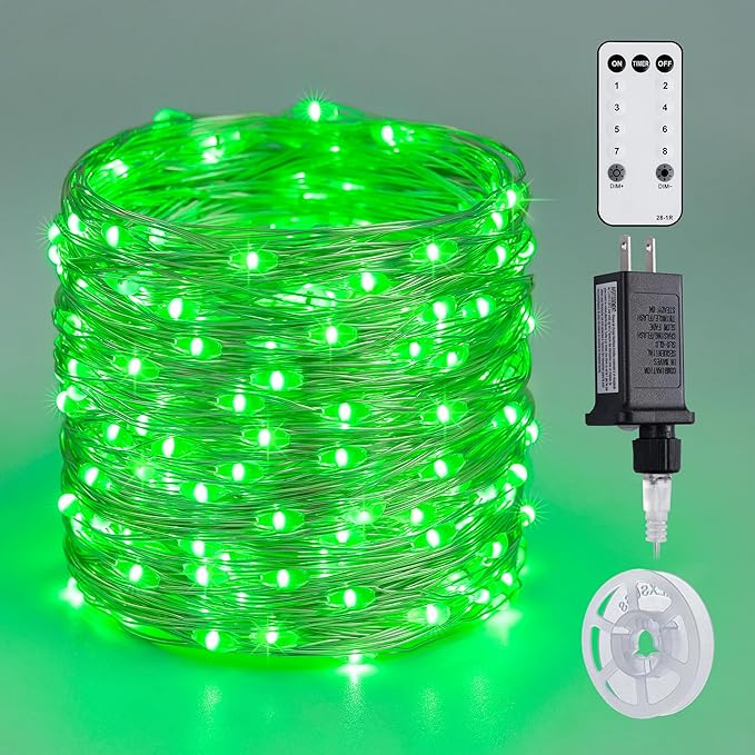 JMEXSUSS 200 LED Remote Control Green Halloween Fairy Lights Plug in | 66 ft 8 Modes Christmas Fairy Lights Indoor with Wheel, Green Lights Outdoor for Halloween Christmas Decor