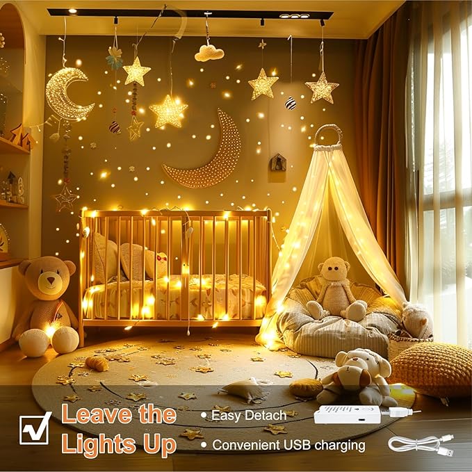 4 Pack Rechargeable Fairy Lights Battery Operated with DIY Timer, 16FT 50 LED Indoor Fairy String Lights, 8 Modes Twinkle Silver Wire Lights for Craft Tree Bedroom Wedding Decor, Warm White