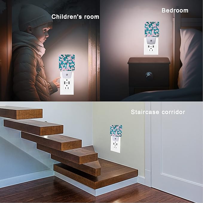 Spring Flowers Night Light,Cherry Blossom Night Lights Plug into Wall Dusk to Dawn Sensor Led Lamp for Women Men,Led Lights for Stairway/Hallway/Bedroom