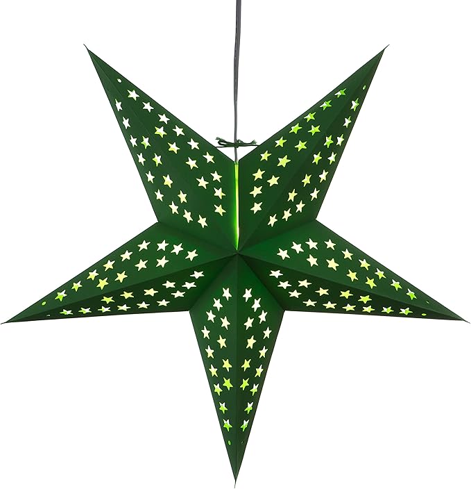 Solid Green Paper Star Lantern with 12 Foot Power Cord Included