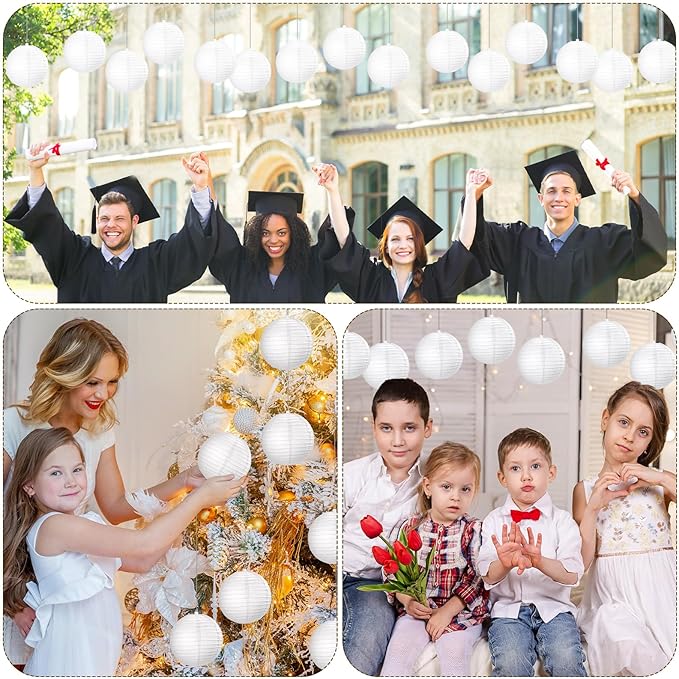 Treela 90 Pack White Chinese Japanese Paper Lanterns Decorative Hanging Ball Paper Lantern Lamps for Wedding Birthday Party Baby Shower Home Decorations(4 Inch)