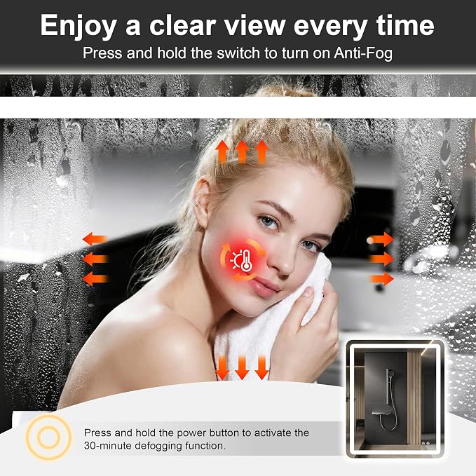 LED Bathroom Mirror with Lights, 30 x 36 Lighted Vanity Wall Mirror | Backlit and Frontlit, Anti-Fog, Dimmable 3 Colors, Shatter-Proof Tempered Glass, Memory Function, Plug-in/Hardwired