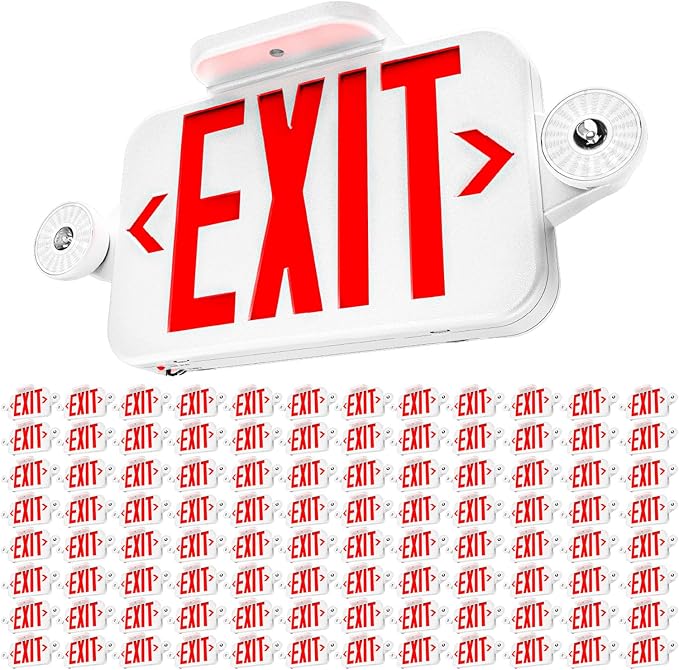 Sunco 96 Pack Red Exit Signs with LED Emergency Lights & Backup Battery | 120-277V Wall/Ceiling Mount, Two Adjustable LED Lights, Commercial Safety Lighting, 90 Minute Battery, 94V-0 Fire Resistant