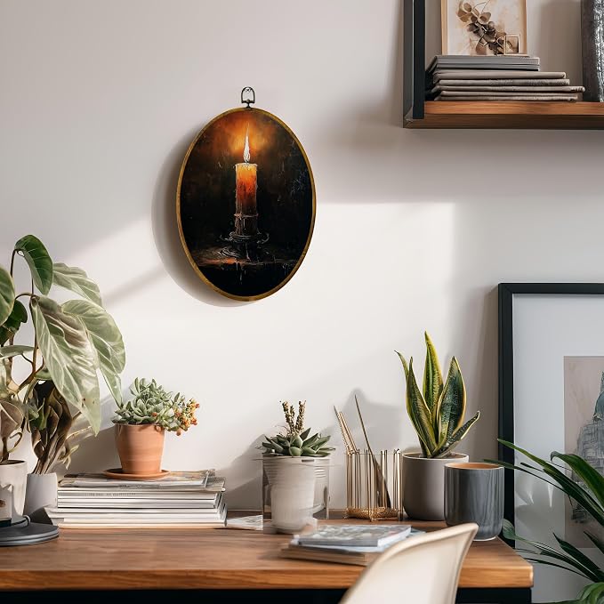 zewepri Burning Candle Oval Wall Art, Gothic Dark Academia Decor, 8.5x11.5 | Moody candlelight print adds vintage gothic charm to bedrooms, bathrooms, living rooms, farmhouse spaces, or gallery walls