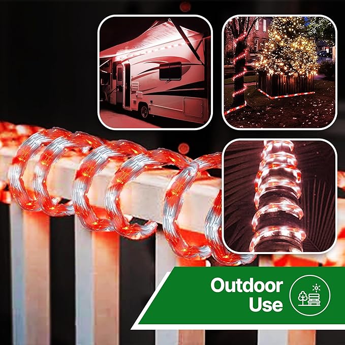 Tupkee LED Rope Light Red & Cool White - for Indoor and Outdoor use, 24 Feet (7.3 m) - 10MM Diameter - 144 LED Long Life Bulbs Rope Tube Lights - Pack of 2