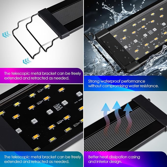 26W Smart Bluetooth App-Controlled Aquarium Light - Customizable Light Colors,Timeable,24/7 User-Defined Sunrise/Sunset Simulation,Tropical Lighting Mode,Suitable for 30-36" Fish Tanks