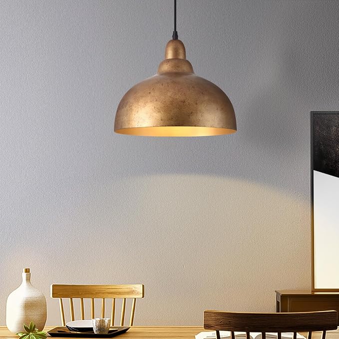 Ziqqeelam 11.8" Copper Pendant Light Kitchen Island Farmhouse Hanging Gold Pendant Light, Vintage Dome Pendant Lights, Farmhouse Dome Chandelier for Kitchen Island Dining Room