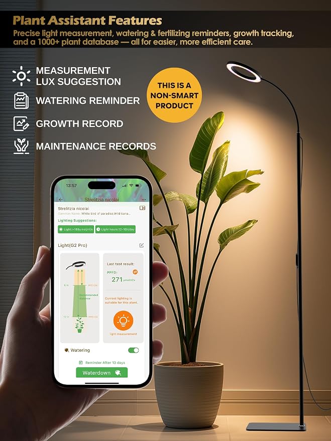 24W Grow Lights for Indoor Plants, Full Spectrum LED Plant Light With Stand | Dimmable, 3 Lighting Modes, 23"-79" Adjustable Height, Plant Growing Lamp with 3/9/12/16H Timer, Black Single Head Floor Lamp