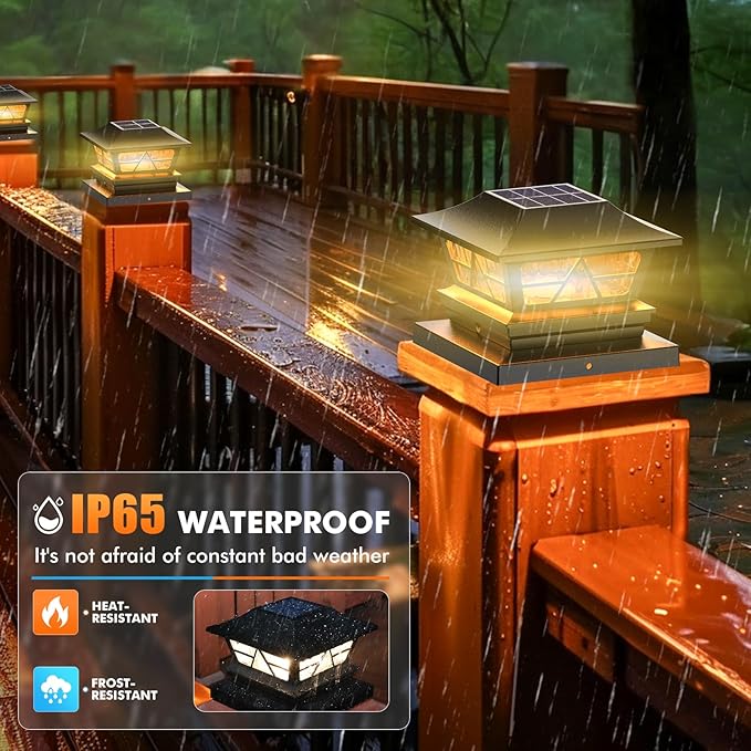 Viewsun Solar Post Lights Outdoor Waterproof RGB Color Changing Modes Fence Post Cap Lights, Deck Post Lights Solar Powered for 4x4 5x5 6x6 Wooden or Vinyl Yard Garden Patio Decor, Black(8 Pack)