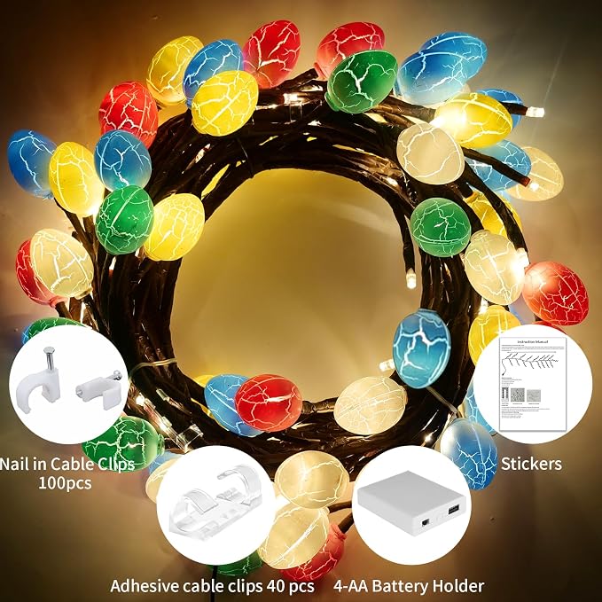 4FT 48LED USB Easter Egg Tree Branch Lights for Wall Decor, USB Battery Box | USB Easter Egg Enchanted Tree Branch Lights for Easter Wall Decor with Remote Timer,8 Light Model USB Battery Box