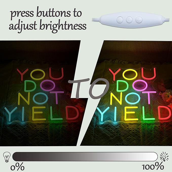 You Do Not Yield Neon Sign for Wall Decor Colorful Letter Neon Light Dimmable Inspirational LED Light Up Sign for Bedroom House Gym Club Party