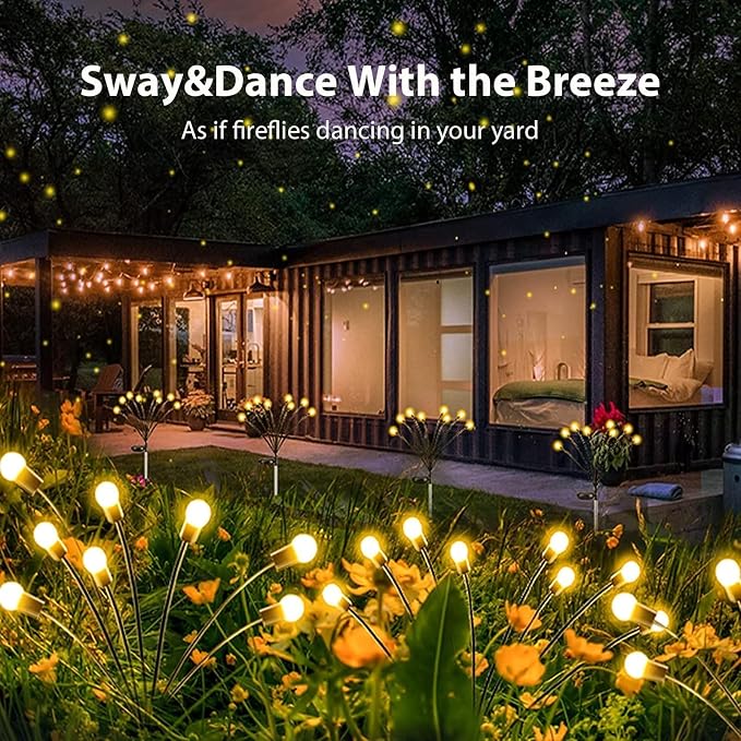 10 Pack Solar Firefly Lights Outdoor Swaying Garden Decor 80 LED Warm White | 2 Lighting Mode, Auto On/Off, Sway with Wind, Waterproof Solar lights Outdoor for Driveway Patio Veranda Courtyard Decor