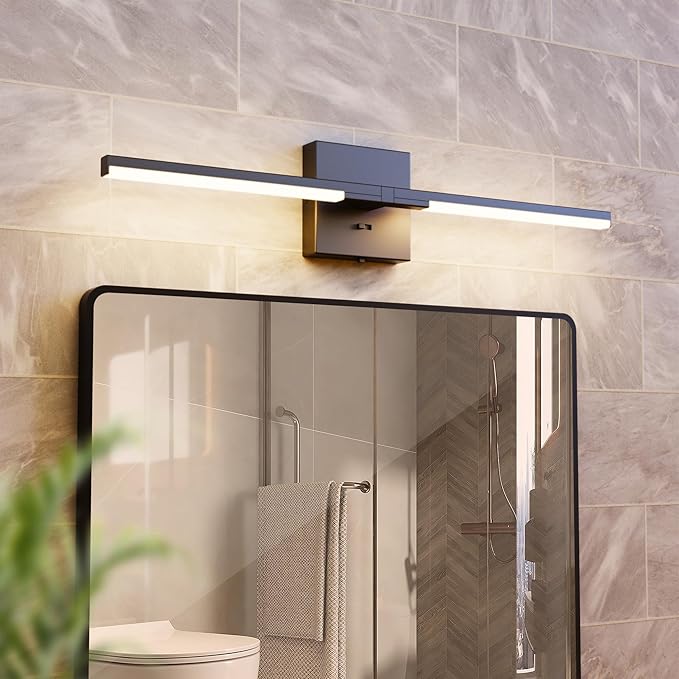 Vanity Lights 24 inch, 4-Level Brightness Built-in Dimmer, 14W Dimmable 5CCT Bathroom Light Fixtures Over Mirror, Black Vanity Lights for Bathroom Mirror Cabinets Bedroom-FCC & ETL Certified