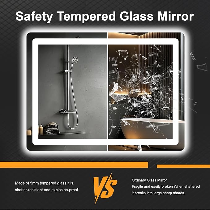 LED Bathroom Mirror with Lights, 24 x 32 Lighted Vanity Wall Mirror | Backlit and Frontlit, Anti-Fog, Dimmable 3 Colors, Shatter-Proof Tempered Glass, Memory Function, Plug-in/Hardwired