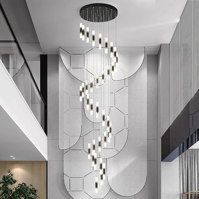 36-Light Modern Chandeliers for Entryway Ceiling Pendant Light Dimmable LED 216W Staircase Large Chandelier Lobby Living Room Foyer High Ceiling Chandelier (Black Gold)