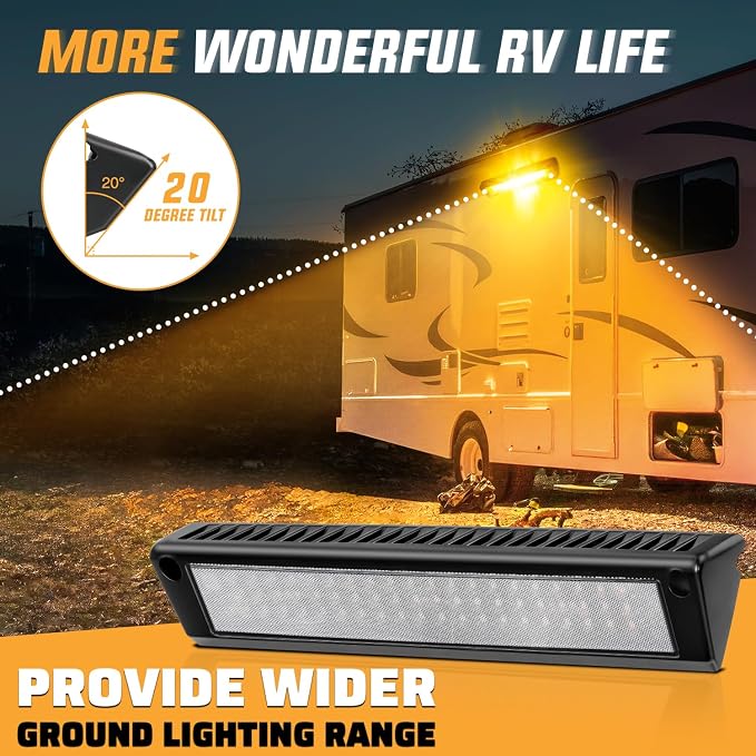 Nilight 1PC 13 Inch RV Exterior Light Amber Beam for RV Trailer Camper SUV | 1PC LED porch scene cargo light, black aluminum housing, 12V 24V waterproof for RVs trailers campers 5th wheels