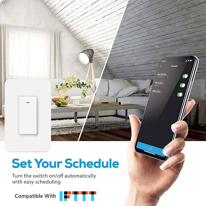 Nexete 3-Way Smart Switch, Compatible with Alexa & Google Home,Smart Life App, Voice Control, Schedule 2.4 GHz Wi-Fi, Neutral Wire Required (3-Way Switch)