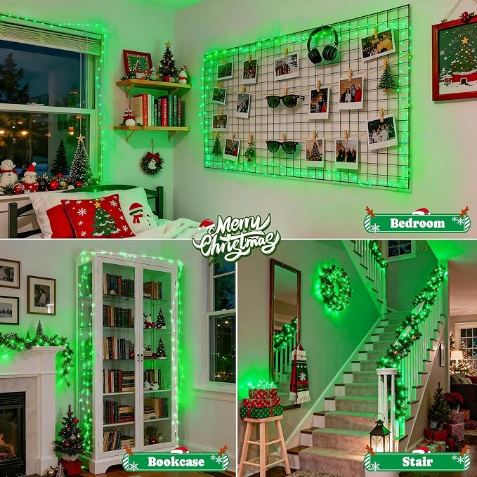 JMEXSUSS 2 Pack Green Halloween Fairy Lights Battery Operated with Remote | Total 200 LED 66ft Twinkle String Lights, 8 Modes, Waterproof, Halloween Lights for Wreath Mantle Tree Indoor Outdoor Decor