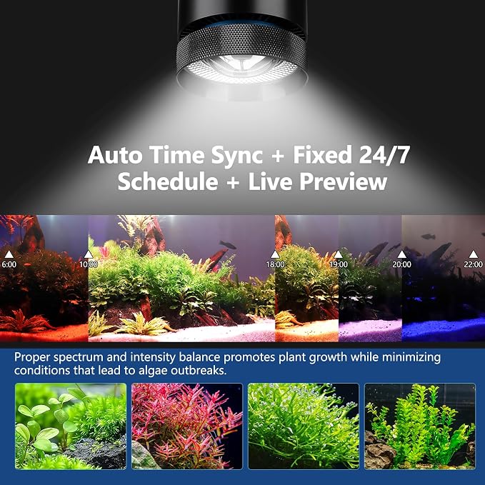 fishkeeper Aquarium Clip-On Stream Light with Auto Time Sync & 24/7 80W | Full Spectrum LED Fish Tank Lights with 9 colors,Set Any Timer & 1-100% Dimming,Adjustable Clamp for Freshwater Plants Tanks