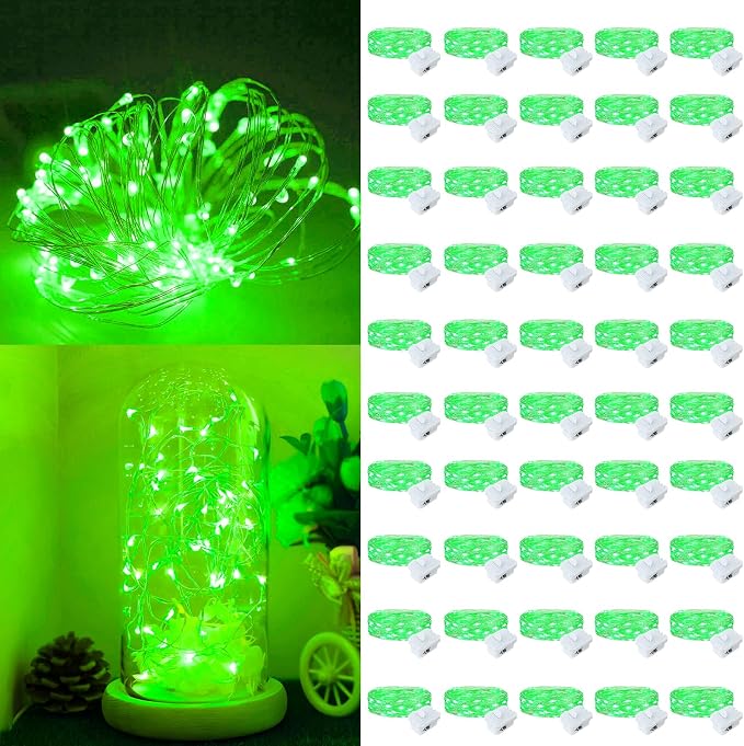 50 Pack Fairy Lights Battery Operated, 7ft 20 LED 3 Modes Speed Twinkle Mini String Lights Waterproof Silver Wire Firefly Starry Lights for Mason Jars Wedding Party Christmas Decorations