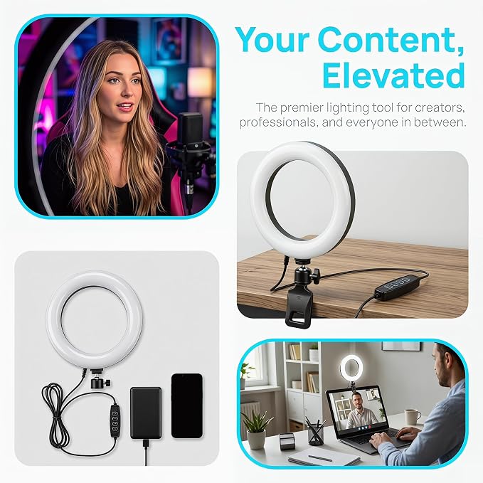 6" Ring Light with Desk Tripod Stand and Clip | Video Conference Lighting, Monitor Laptop Computer Compatible, Zoom Call Live Streaming, Remote Working Learning