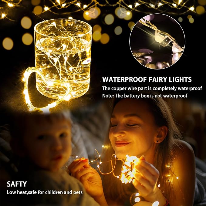8 Pack Fairy Lights 7Ft 20 LED Twinkle String Lights 3 Modes Battery Operated Waterproof Firefly Starry for Mason Jar Wedding Birthday Party Table Centerpieces Bedroom Christmas,Warm White