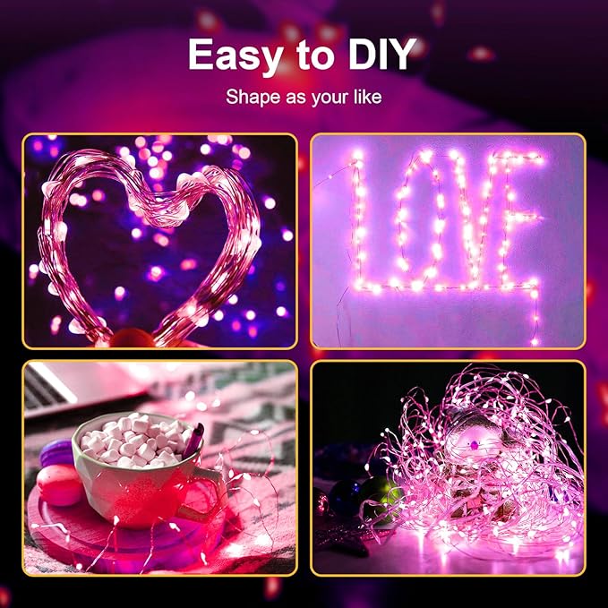 ZGWJ Fairy Lights Battery Operated, 12 Pack Twinkle String Lights 20 LED 7ft 3 Lighting Modes for Bedroom Decor, Valentines Day, Halloween, Christmas, Party Indoor and Outdoor Decoration Pink