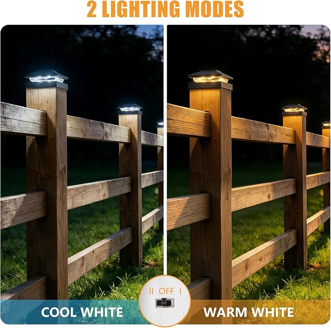 Brightown Solar Post Cap Lights Outdoor 8-Pack, Waterproof Fence Post Solar Lights for 4x4 Wood/Vinyl Posts, 16 LED Deck Post Lights with 2 Color Modes Decorate Patio Porch Garden