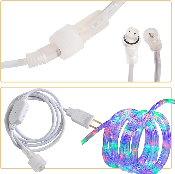 50ft Multicolor Rope Lights,Connectable for Indoor & Outdoor,110V Transparent Flexible Tube Lights,Waterproof LED Rope Lighting For Outside,Deck,Patio,Pool,Camping,Bedroom Decor,Landscape Lighting