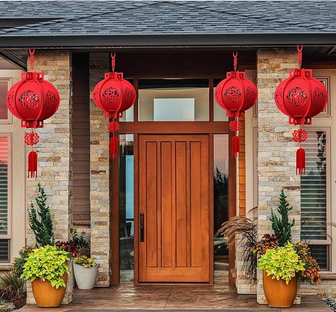 2 Pack Red Chinese Lanterns,Chinese New Year and Celebration Paper Lantern,Chinese Lucky Red Fu 3D Puzzle Lantern,Decor for Chinese New Year,Chinese Spring Festival