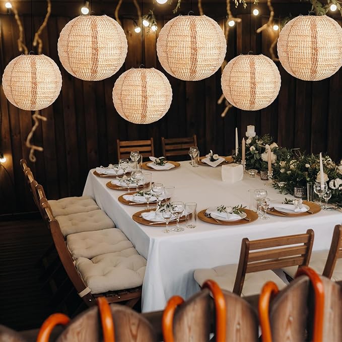 Hortsun 6 Pcs Print Burlap Paper Lanterns Round Chinese Paper Lanterns Farmhouse Boho Classroom Decor Home Sweet Classroom Birthday Party Ceremonial Event (8/10 Inch)