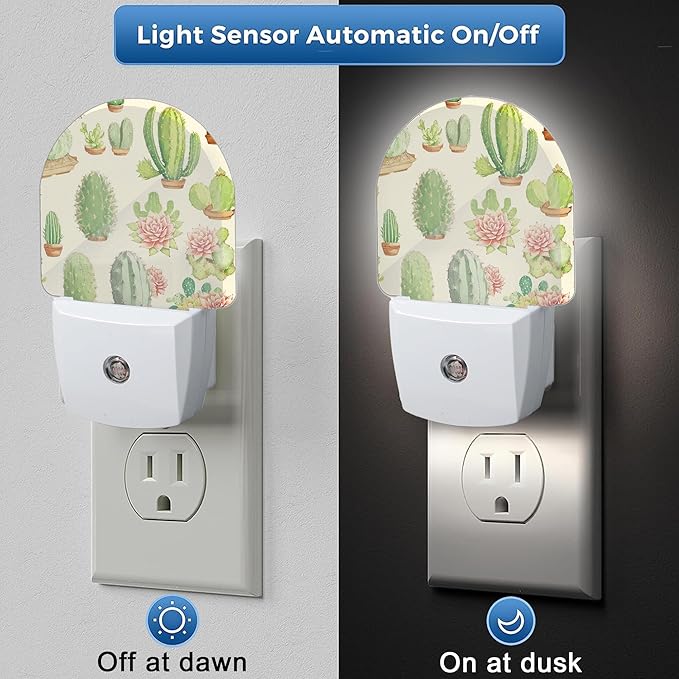 Vintage Cactus Night Light,Night Lights Plug Into Wall Decor,Auto Sensor Lamp Home Indoor Stairway Kitchen Corridor, Boys Girls Women Men Room Gifts