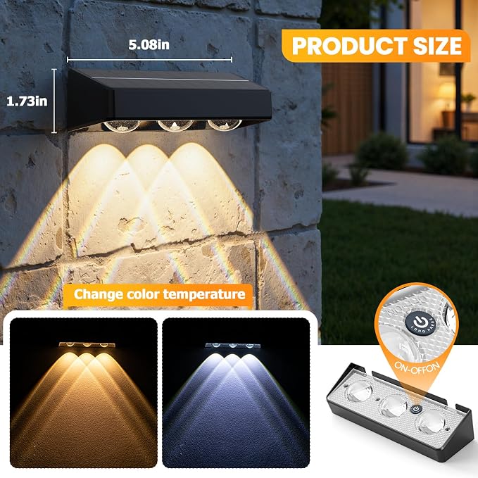 Solar Fence Lights,16 Pack Solars Deck Light,RGB Color,Outdoor Bulb Waterproof Led IP65,Outdoor Fence Light,Power Patio Lamp with Lenses for Outside/Backyard/Railing/Yard(Black)